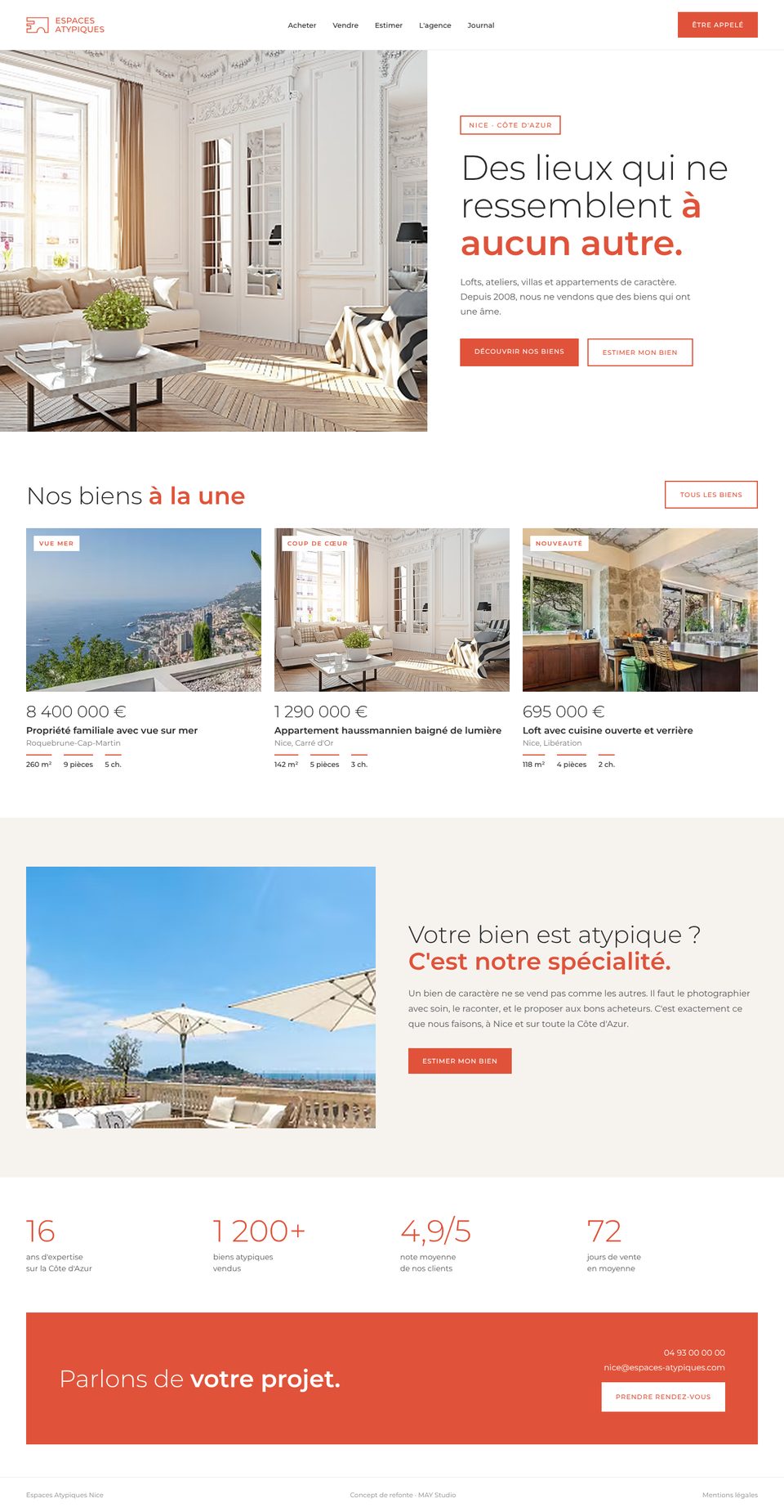 Page d'accueil du site Espaces Atypiques, version ordinateur